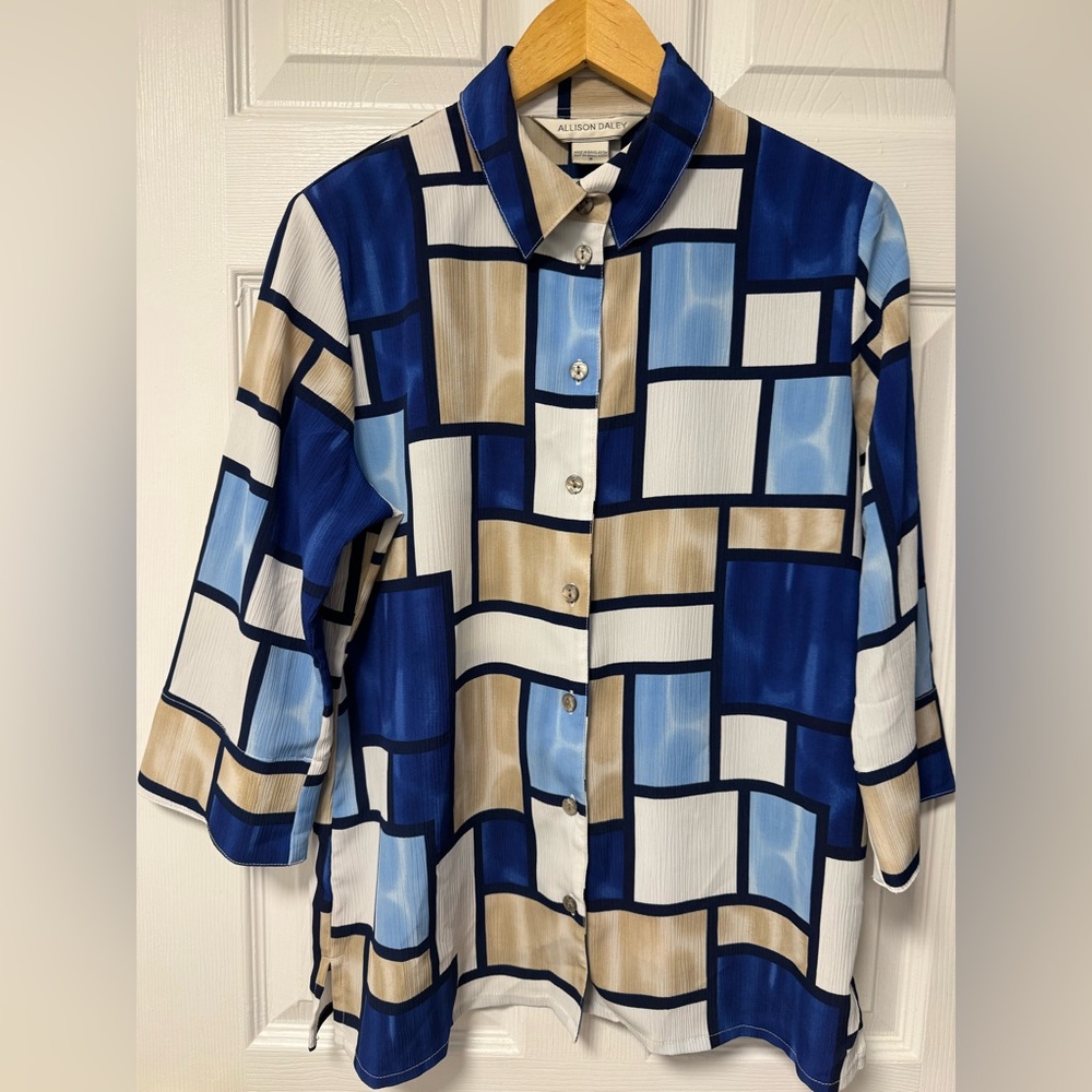 Allison Daley geometric color block pattern women's blouse size 8